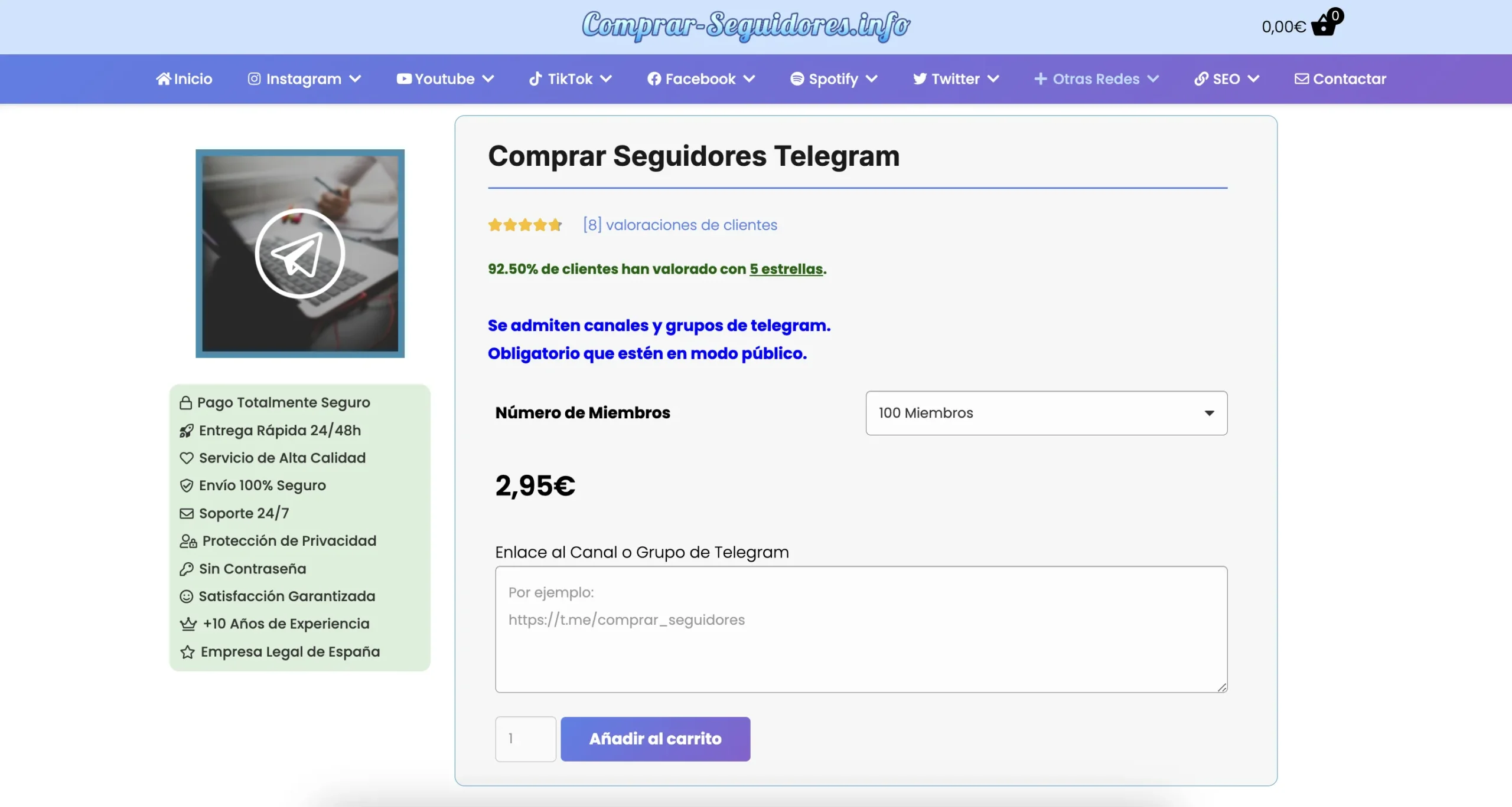 Comprar seguidores Telegram